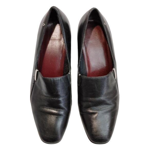 Etienne Aigner Francis Slip On Pumps Block Heel Leather Black Womens Size 6.5M - Picture 2 of 9